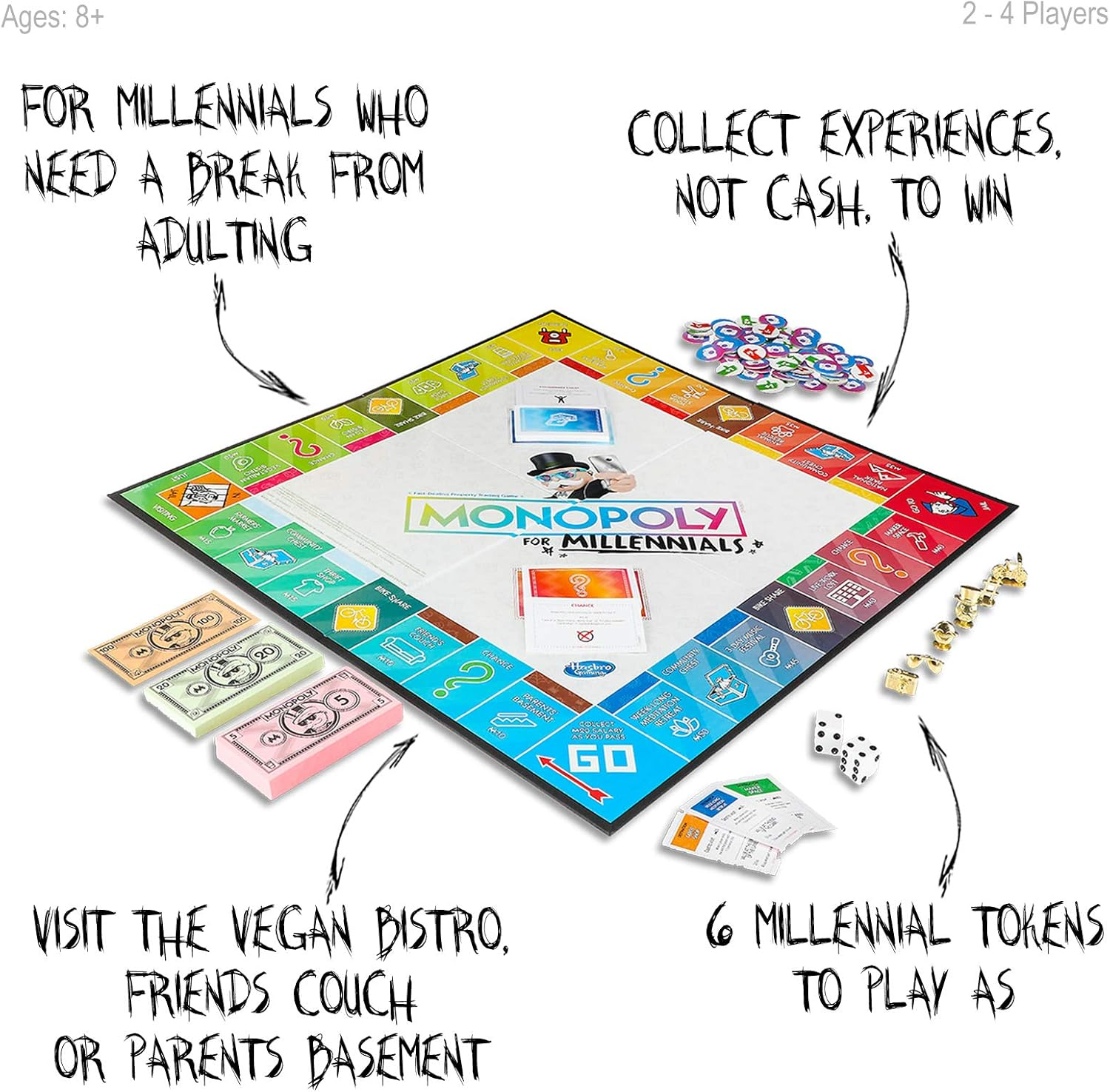 Monopoly for Millennials - Special Edition - Forget Real Estate - You Can'T Afford It Anyway - Family Board Games - Ages 8+ image number 2