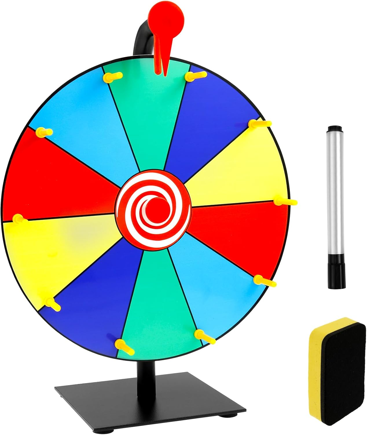 11.8Inch Spinning Prize Wheel Tabletop 15/10 Slots Color Roulette Spinner DIY Interactive Spin Wheel with Eraser and Pen Erasable Tabletop Roulette Spinner for Home Trade Show Party (10 Slots)