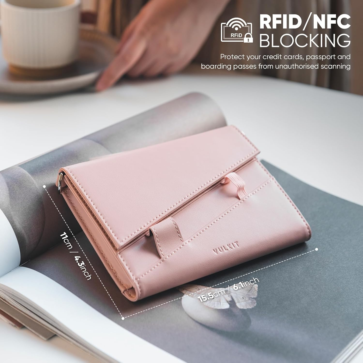 VULKIT Passport Holder Wallet for Travel, RFID Blocking Leather Passport Card Cover Case Travel Essentials with Lanyard for Men and Women Pink - Brown image number 4