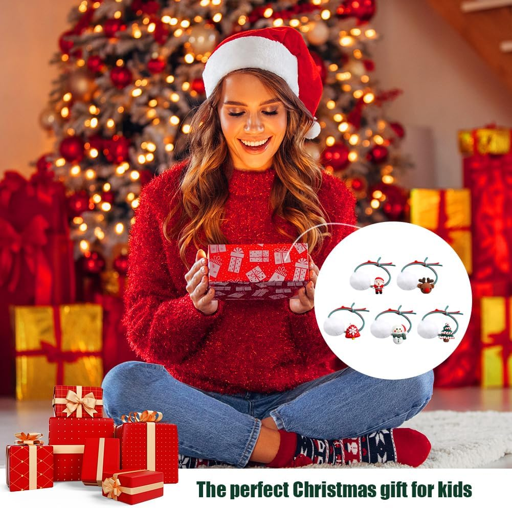 BRTNUP 5Pcs Pom Pom Hair Ties for Girls Christmas Elastic Hair Ties Ponytail Holders Hair Scrunchies for Women Girl Kids Hair Accessories image number 5