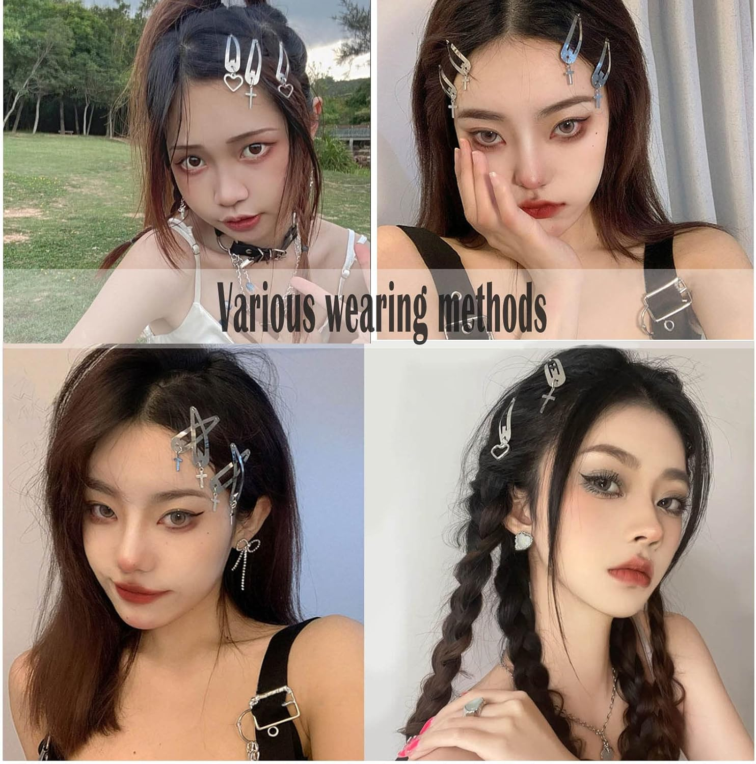 Tseenyi Cross Snap Hair Clip Heart Hair Snap Clip Barrette Clip Cross Heart Pendant Hair Clips Silver Metal Hair Clip Cross Bang Clip Side Clip Hair Accessories for Women and Girls Gifts image number 6