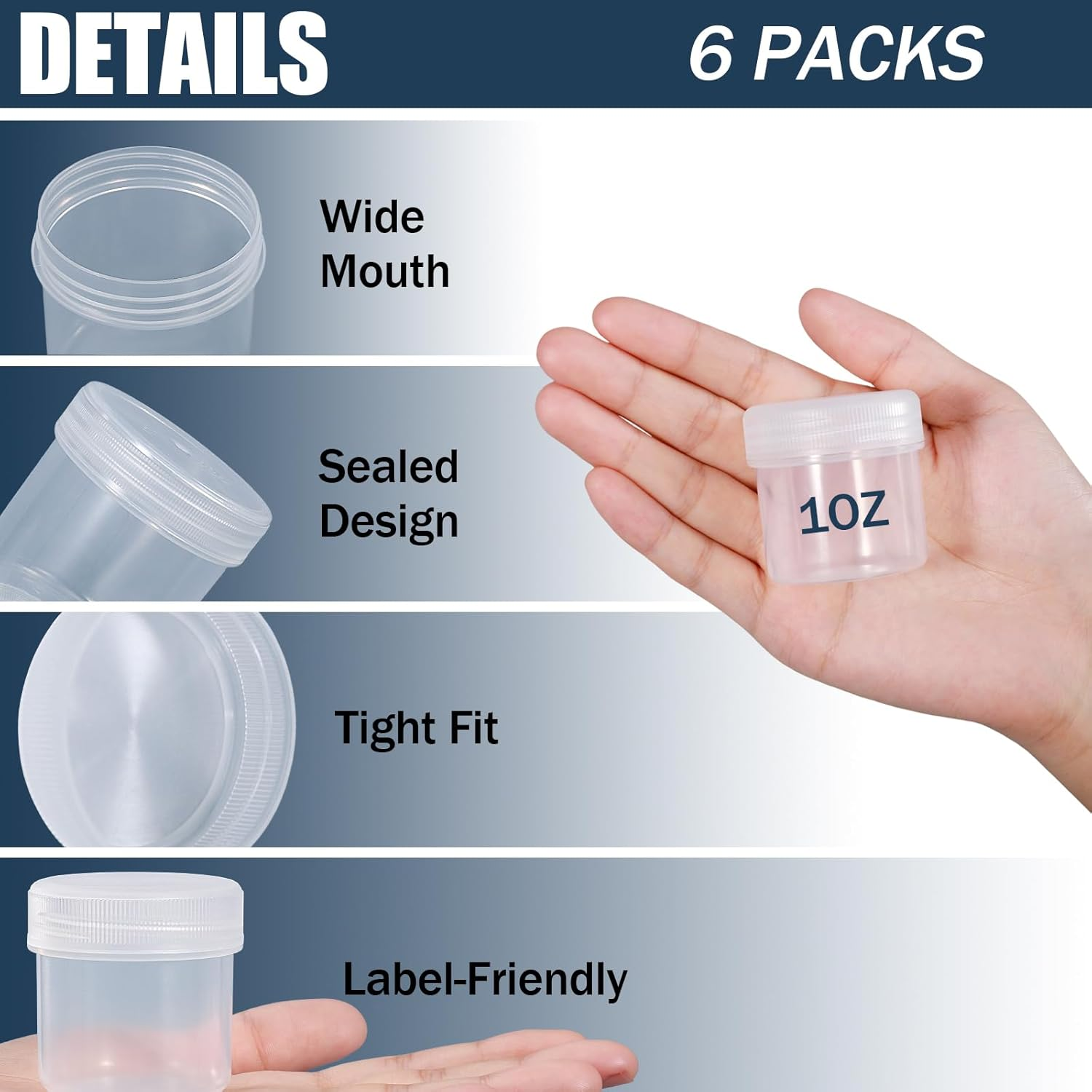 ASEVAT 6 Pack Airtight Plastic Jars, Leak-Proof Travel Size Jar | Refillable Cosmetic Containers for Creams, Lotions, Tsa-Approved Clear Jars with Secure Lids (Clear)