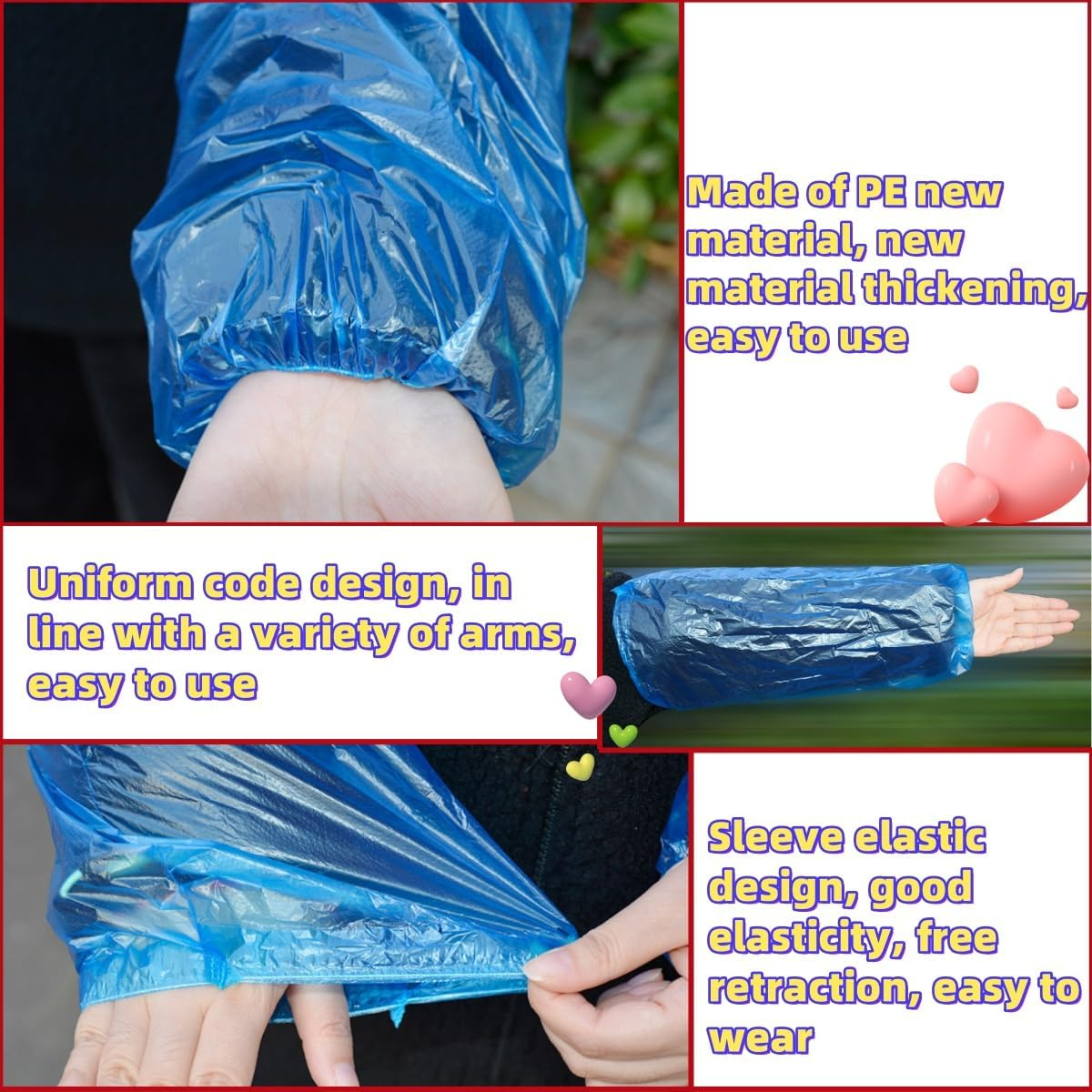 KLHCDUO 100PCS Oversleeves Protector Oversleeves with Elastic on Cuff,Arm Sleeves Covers Waterproof Durable Pe(Blue) image number 2