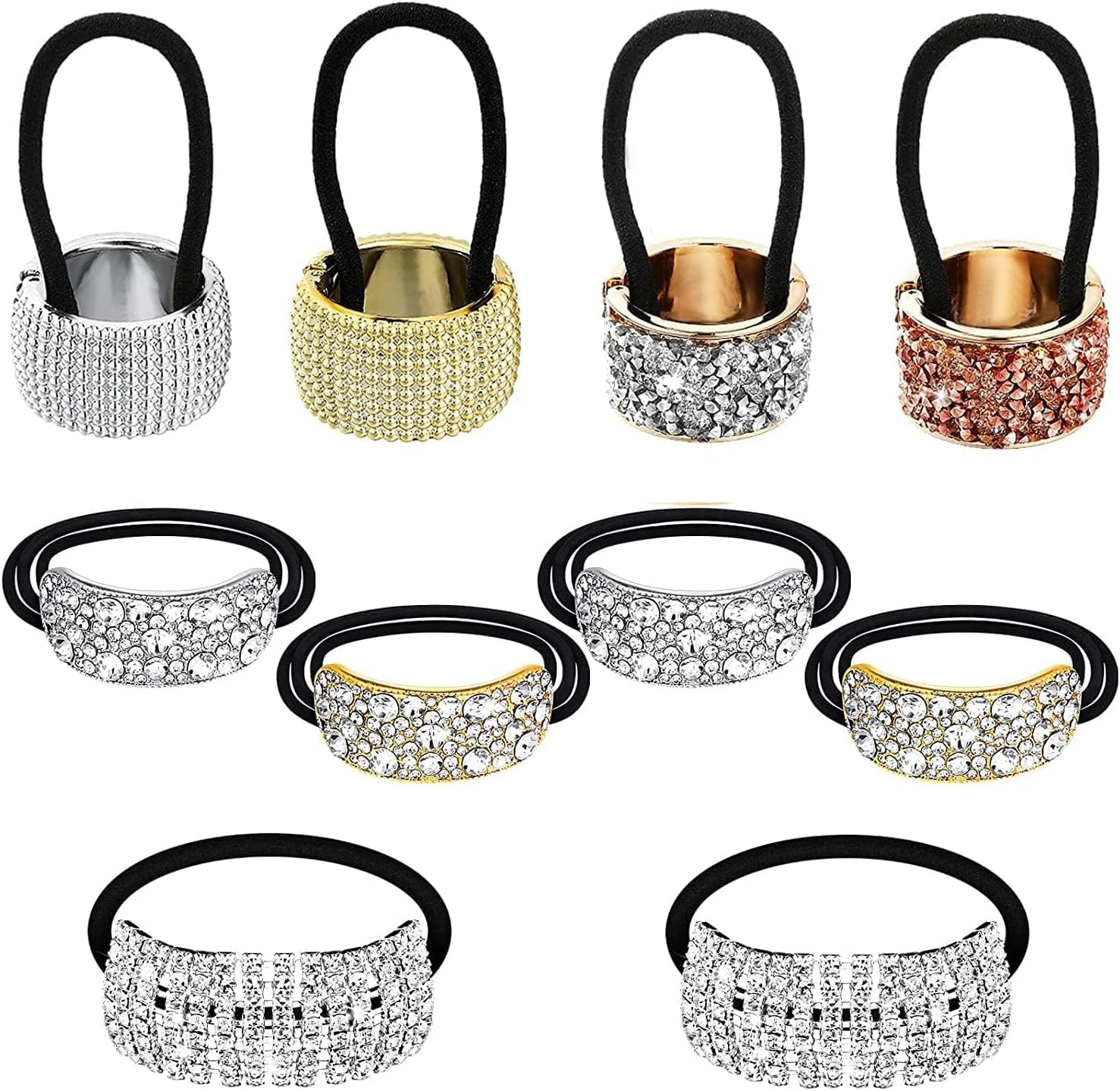 Ceeyoll Pack of 6 Hair Bobbles Hair Pins for Women with Rhinestones Decorated Metal Ponytail Holder Exquisite Hair Accessories Hair Bobbles Headwear for Women and Girls image number 1