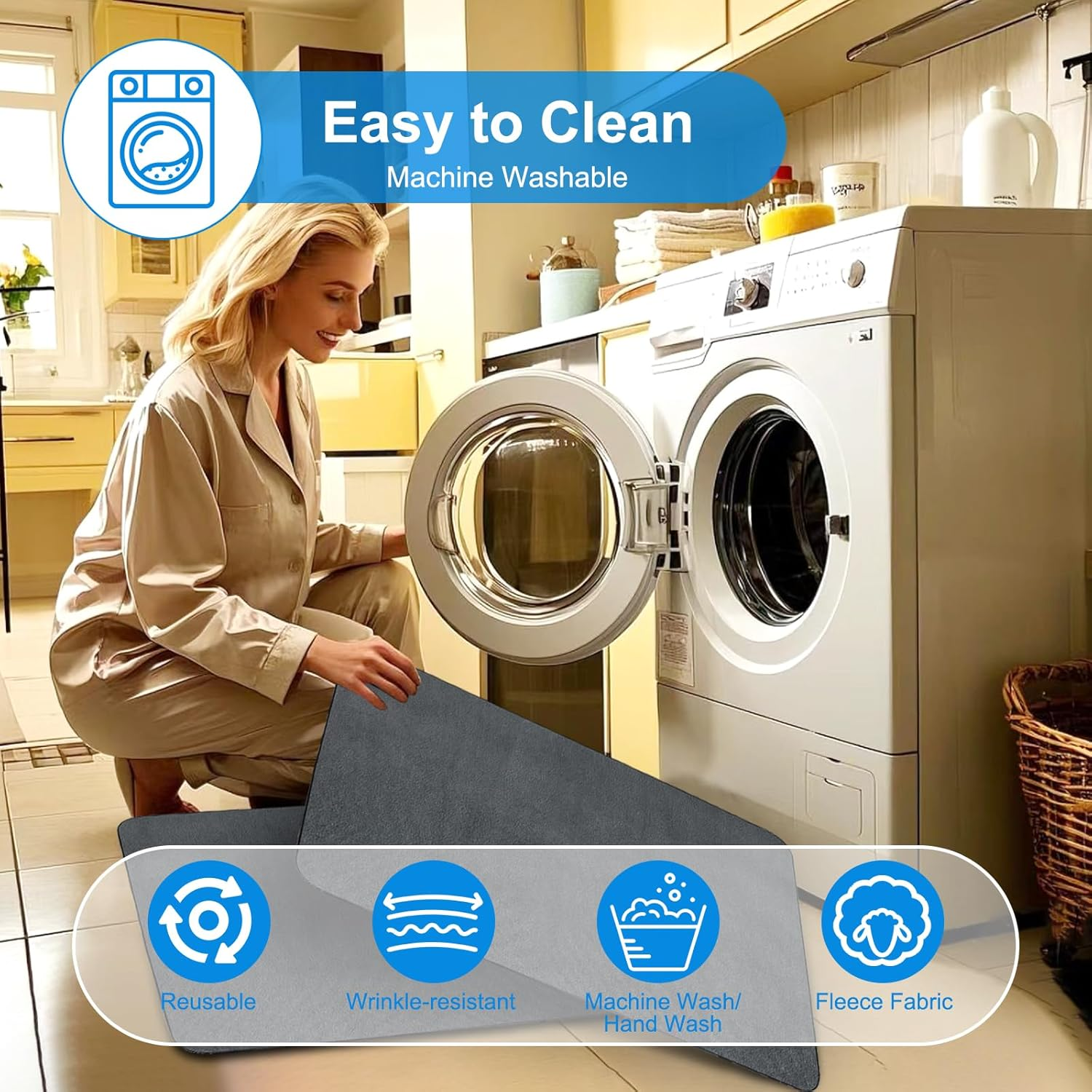 Non-Slip Dog Pads Extra Large 72" X 72", Washable Puppy Pee Pads, Reusable Dog Training Mat for Dogs with Non-Slip Bottom, Waterproof​ Absorbent Pet Blanket for Car, Crate, Playpens, Beds(183*183Cm) image number 6