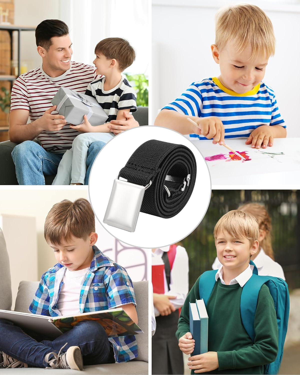 Toddler Kids Adjustable Buckle Belt - Elastic Child Silver Buckle Belts for Girls Boys by WELROG - Black *2 image number 5