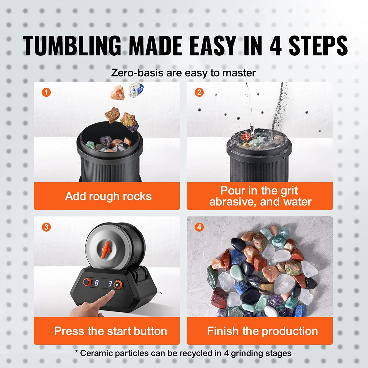 VEVOR Direct Drive 3LB Rock Tumbler Kit, 4-Speed/9-Day Timer,Professional Rock Polisher with Rough Gemstones/Grits/Jewelry Fastenings,Stone Polishing Kit for Family Fun Time,Stem Adults Kids image number 2