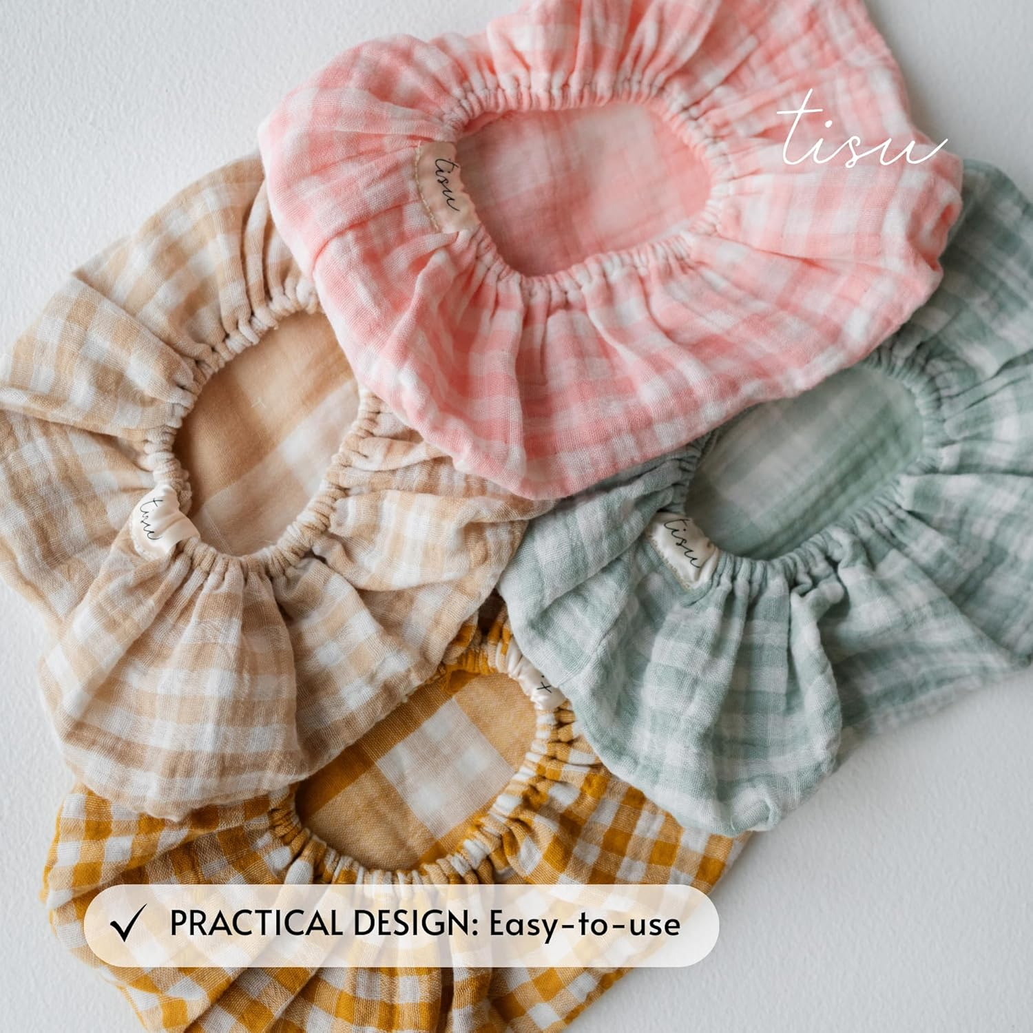 Baby Wipes Cover &ndash; Universal Size, One Size Fits All Wipes Packages | Muslin Cotton Tissue Cover for Nursery, Diaper Bag & Changing Table, Station | Gingham & Neutral Patterns (Beige Gingham) image number 3