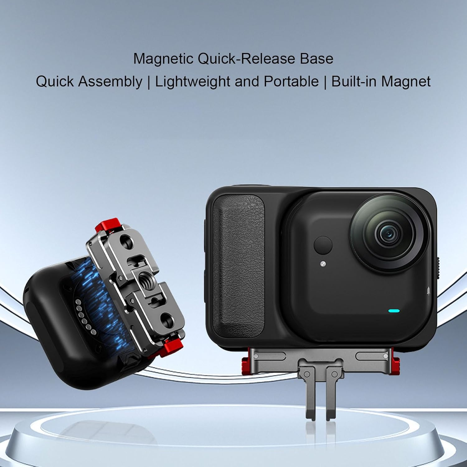 Wisoqu Magnetic Quick Release Adapter Mount Fit for Insta360 Go Ultra, Aluminum Alloy Extension Base with Foldable 2-Prong Interface & 1/4" Screw Hole image number 2