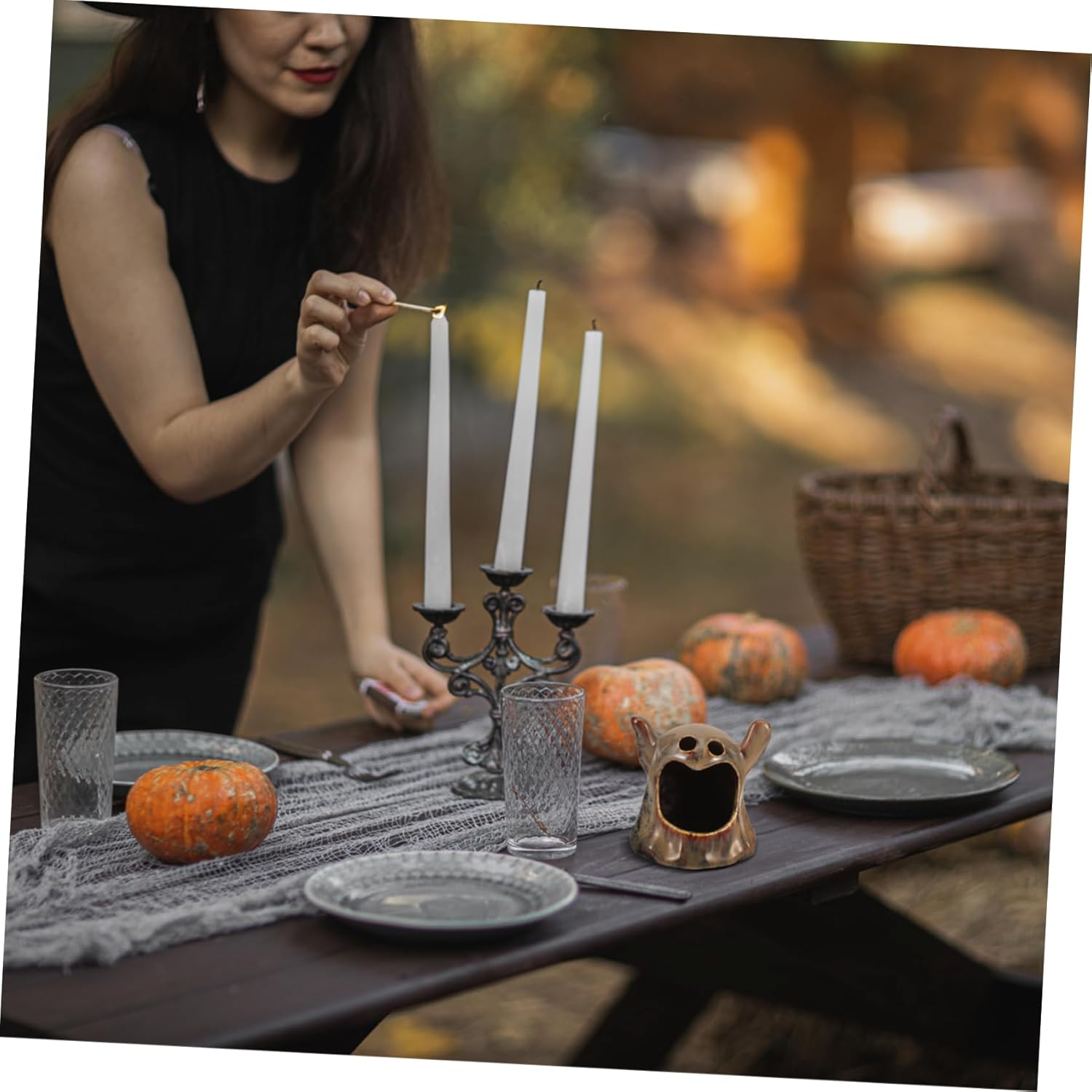 CORHAD Halloween Ghost Shape Ceramic Candle Holder for Tealights Unique Decorative Accent for Home Office and Party Settings for Spooky Festivities image number 5