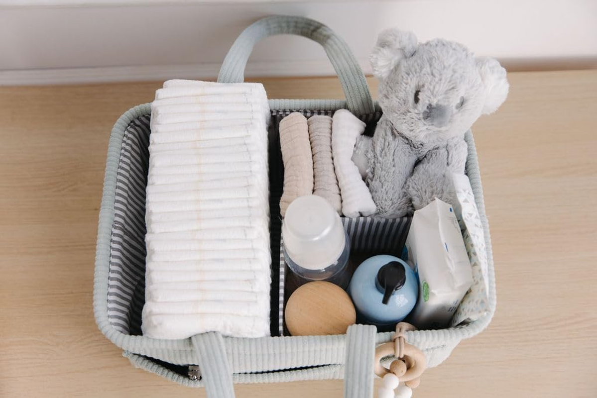 Diaper Caddy, Diaper Organizer or Storage, Portable Nursery Storage and Car Organizer, a Baby Gift Registry, Baby Shower Essentials & Caddy Organizer (Mint Green) image number 1