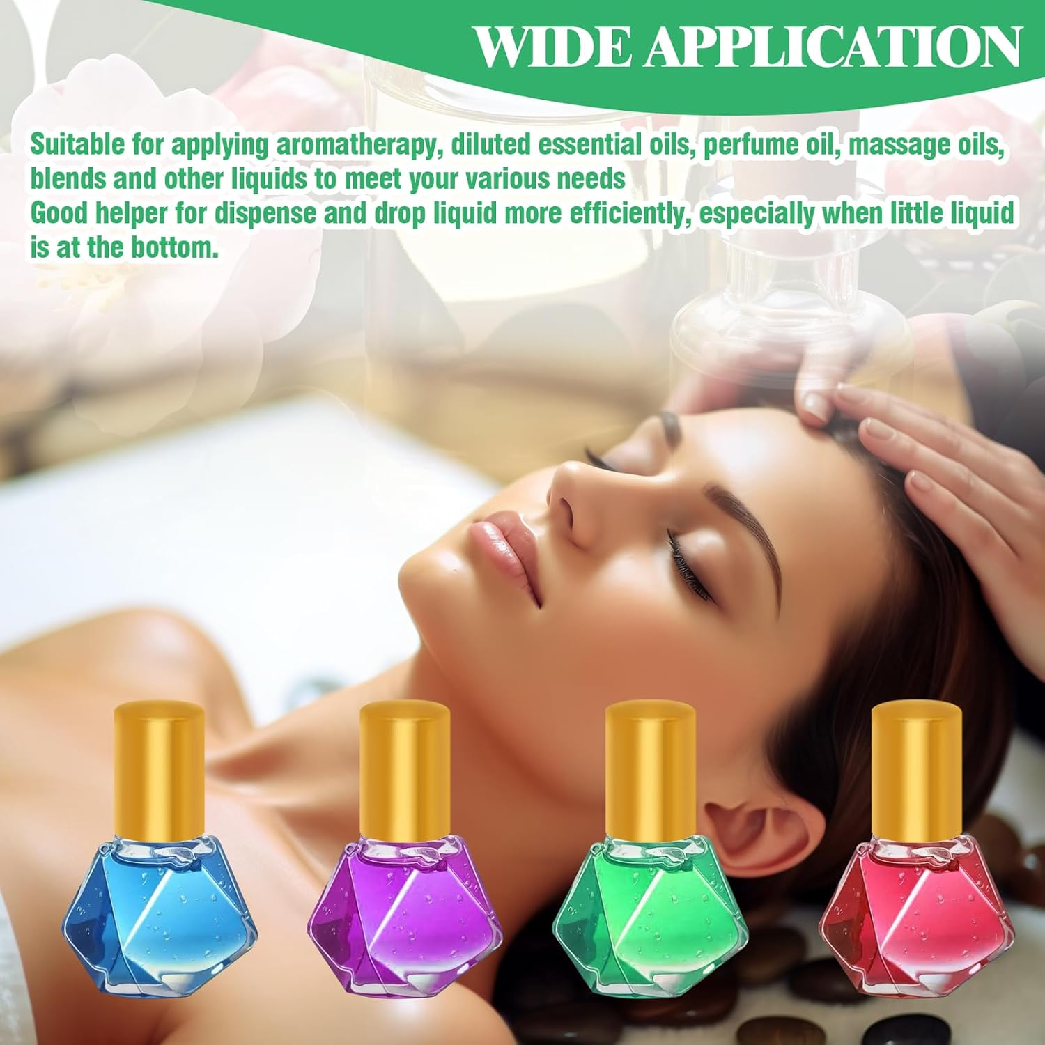 Yauhar 30Pcs 8Ml/0.27Oz Travel Essential Oil Roll on Bottle with Stainless Steel Ball Gold Cap Set Contains Polygonal Clear Glass Roller Bottle, Openers, Droppers, Funnels and Labels image number 6