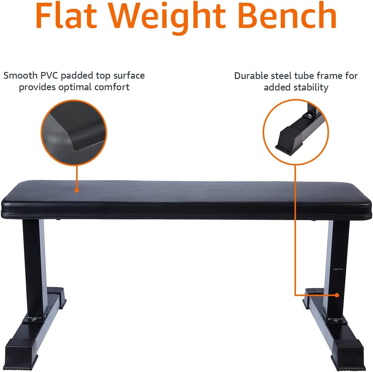 Amazon Basics Flat Weight Workout Exercise Bench, Black