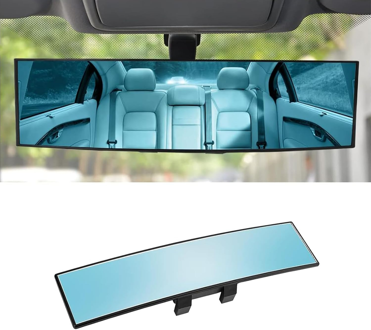 Cozioz Universal Panoramic Anti-Glare Rearview Mirror - 30X7 Cm HD Wide Angle Clip-On for Cars, Suvs, Trucks, and Vans (Blue) image number 1