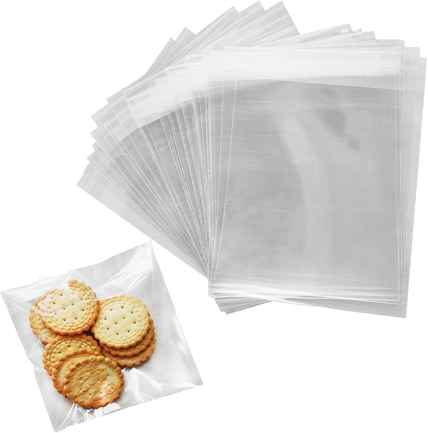 250 PCS Clear Self Adhesive Plastic Gift Cookie Treat Biscuit Bakery Bags - 10X10Cm Frosted Party Favor Candy Bags image number 1