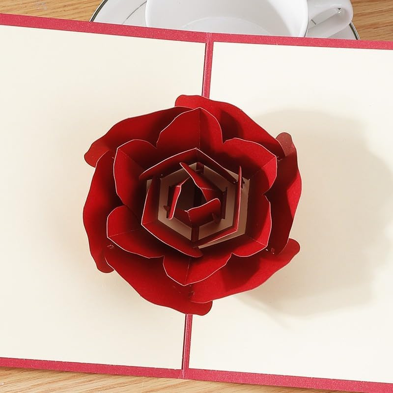 Rose Pop up Greeting Card Handmade Rose Pop up Card 3D Pop up Cards for Husband Wife Girlfriend Card for Valentines Day, Wedding, Anniversary, Love, Romance