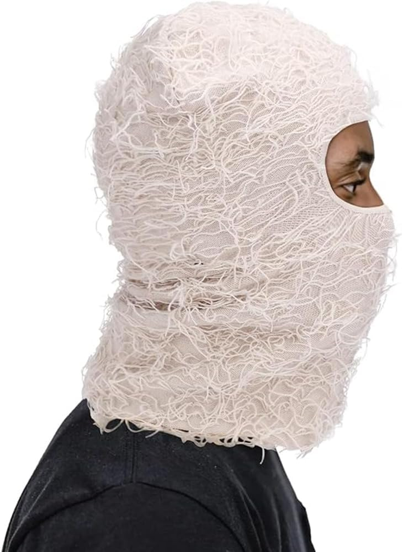 Distressed Ski Mask Full Face Knitted Fuzzy Yeat Shiesty Distress Mask for Men Women Easy to Use Black image number 1