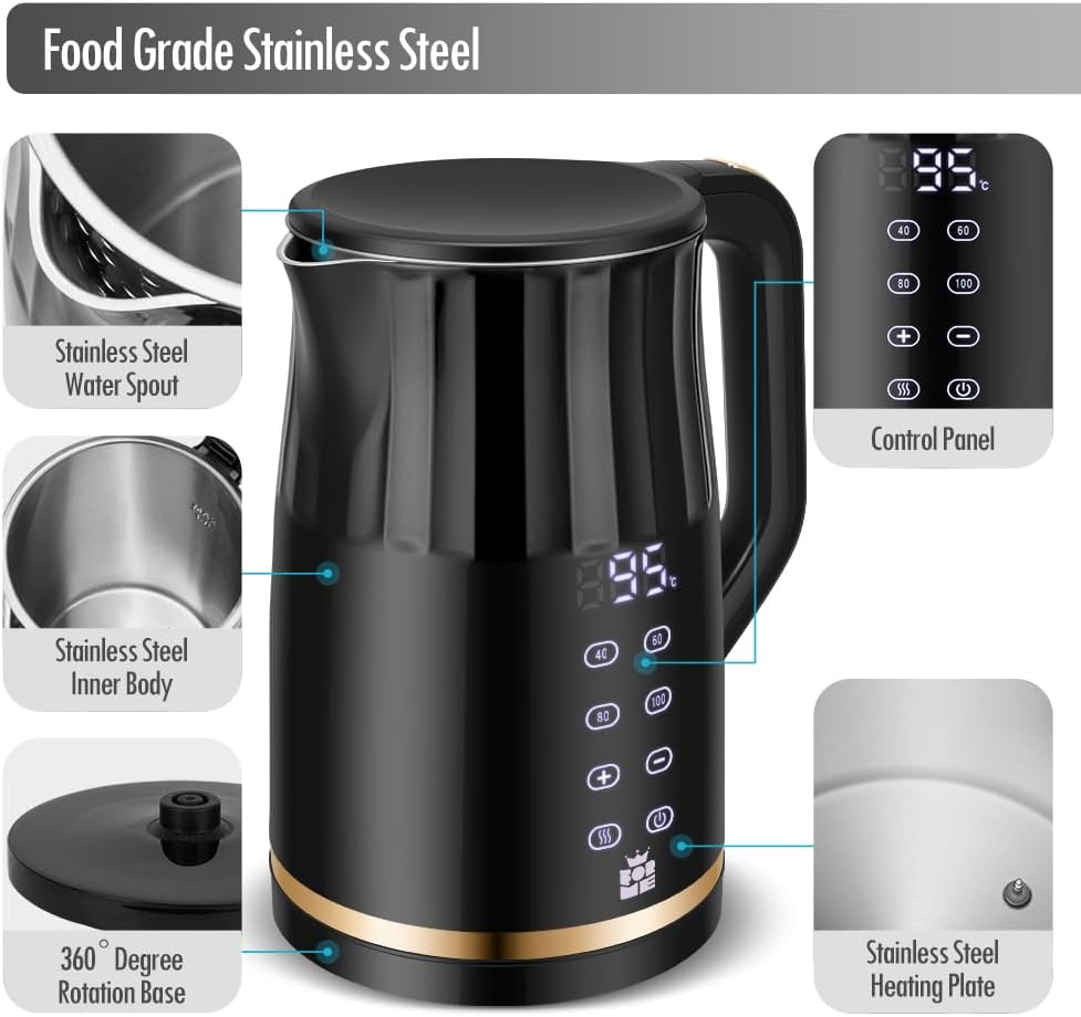 Forme Stainless Steel Kettle 1.7 L Temperature Selection 40-100 &deg;C I LED Digital Temperature Display 7 Colours LED Lighting I Teapot Tea Kettle I Keep Warm Function I BPA Free image number 3