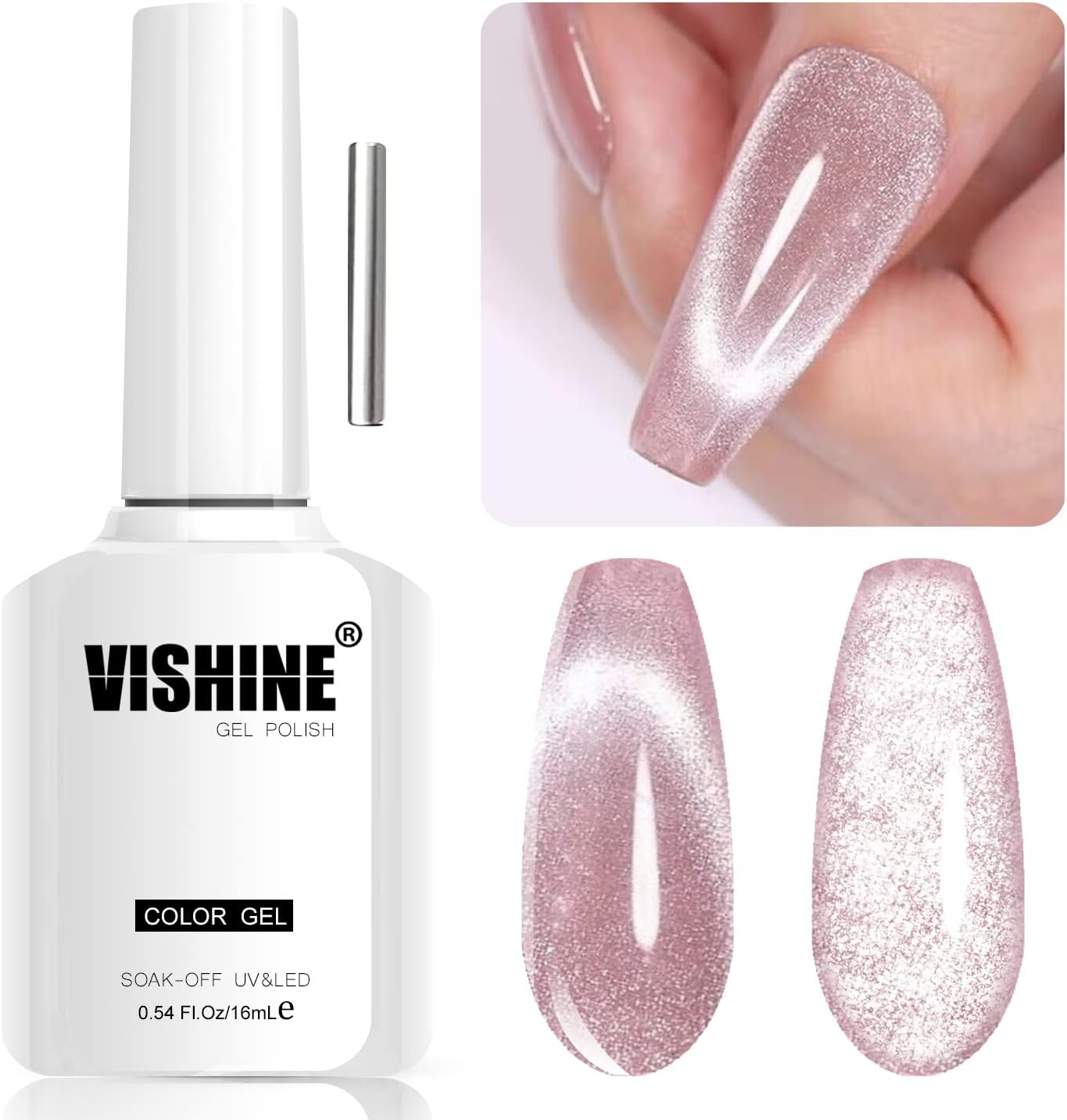 Vishine Holographic Glitter Cat Eye Gel Polish UV LED Soak off Nail Polish Home DIY Manicure Nail Salon Varnish Set of 6 Colors with Free Magnet 8Ml