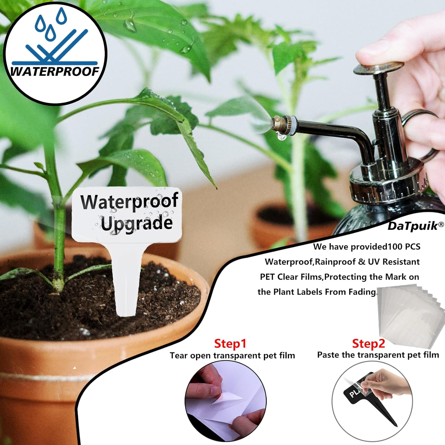 Datpuik 100 PCS White Plastic Plant Tags Thick Gardens Labels T-Type Nursery Markers Re-Usable image number 6