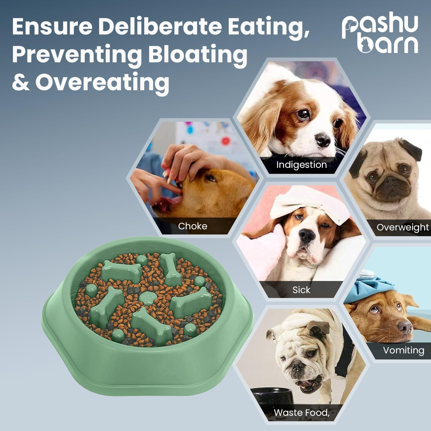 Pashu Barn Large 500Ml Slow Feeder Dog Bowl - Interactive Pet Feeder Anti-Slip Base to Promote Healthy Eating, Reduce Overeating, Bloating, Vomiting, and Obesity - (Green) image number 3
