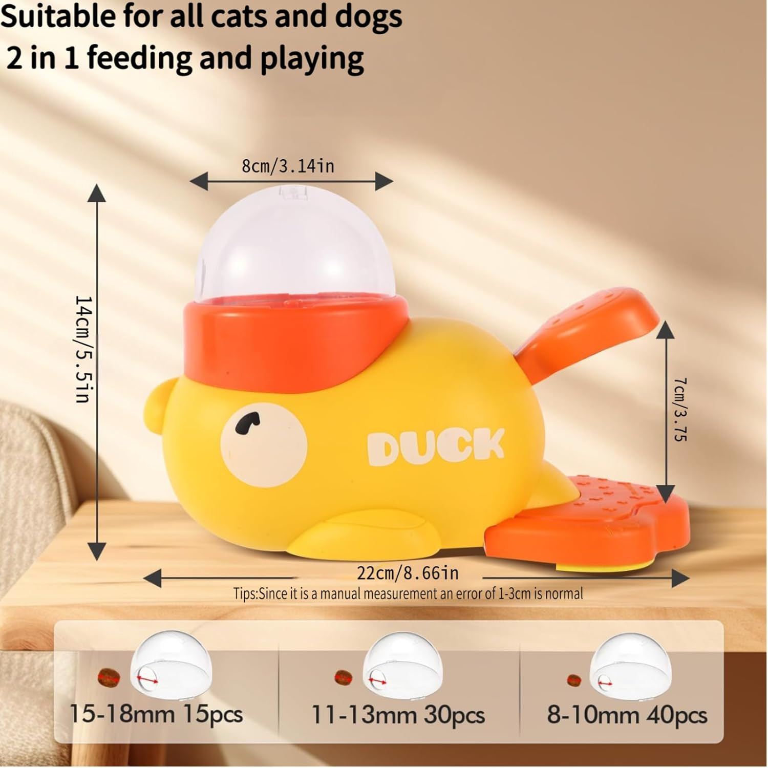 ZOUHUALU Duck-Shaped 2-In-1 Interactive Treat Dispenser &ndash; Automatic Slow Feeder Bowl & Puzzle Feeder for Dogs and Cats &ndash; Fun Food Dispenser and Enrichment Toy （Yellow） image number 5