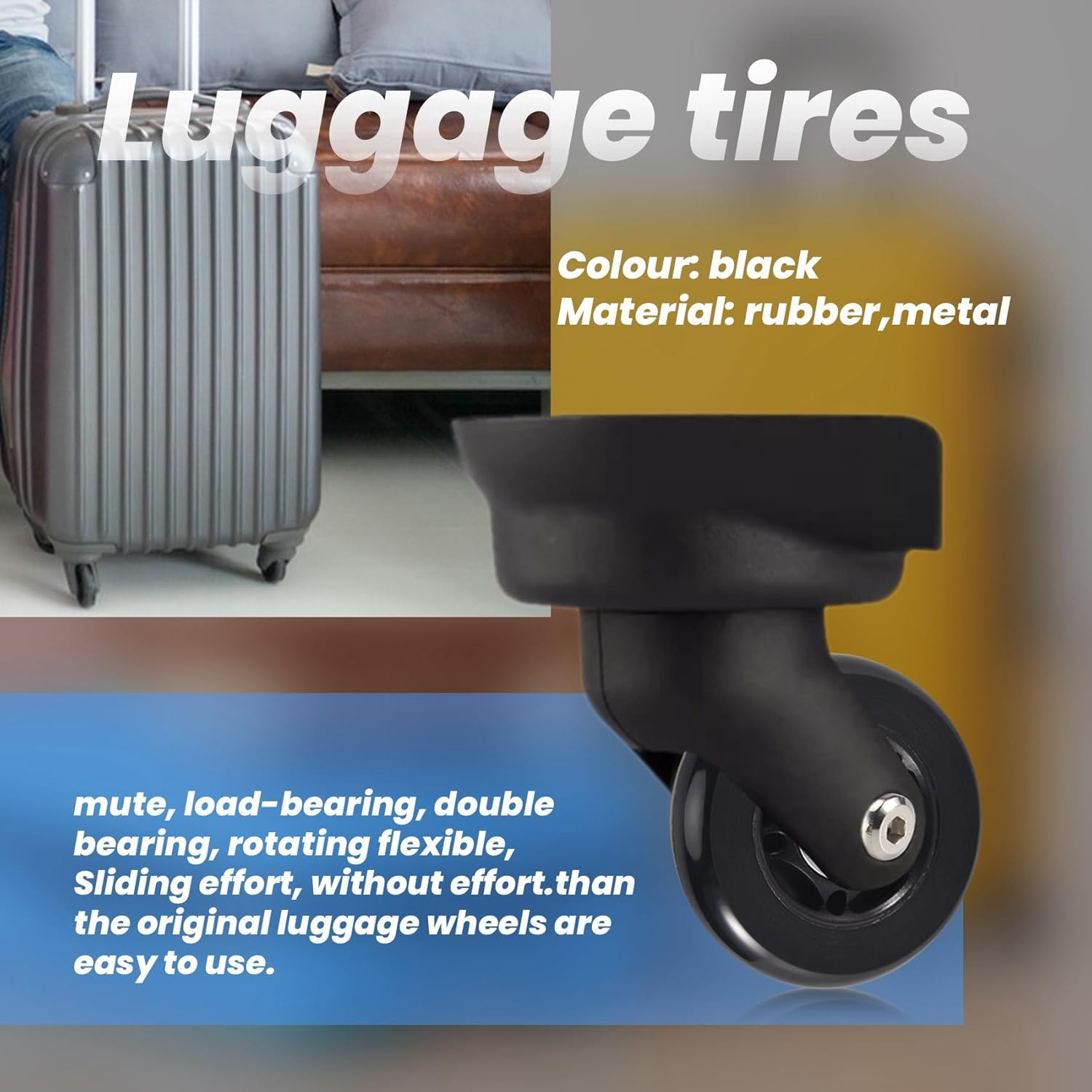 Tuperoymse 2 Set Luggage Suitcase Replacement Wheels Axles Rubber Deluxe Repair OD 64Mm New image number 5