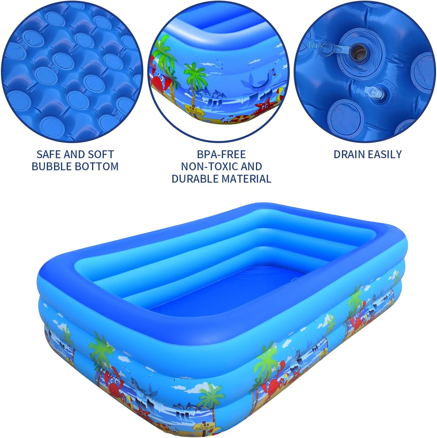 Baiao Inflatable Swimming Pool, Inflatable Swimming Pool for Adults, 78.7" Thickened Family Swimming Pool for Family Day, Outdoor, Garden, Backyard, Summer Water Party(200Cm)