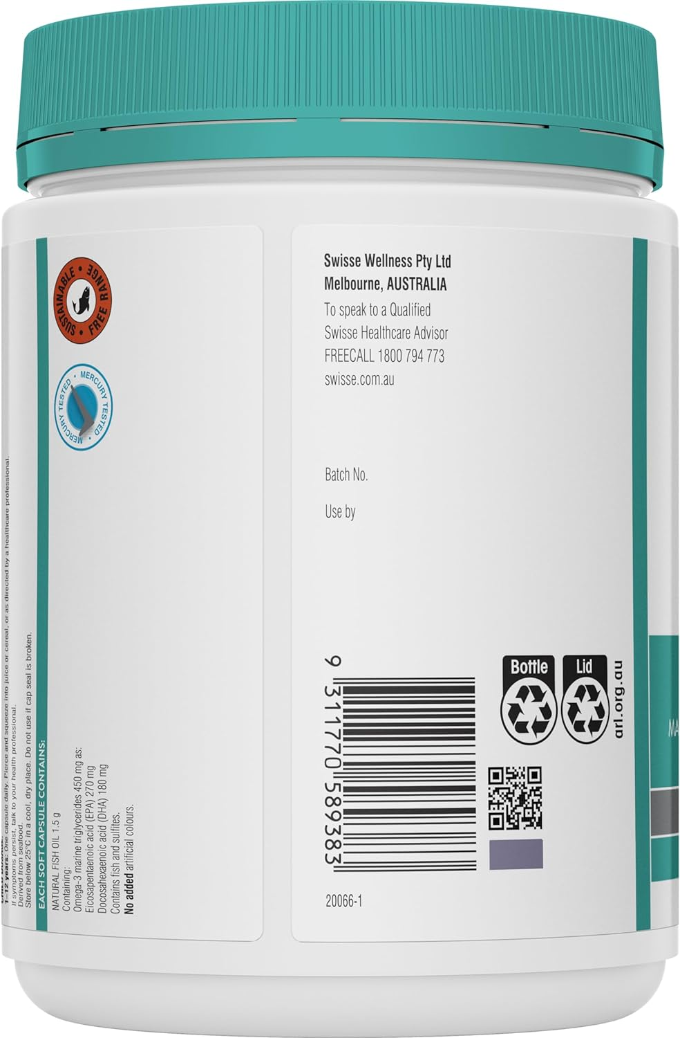 Swisse Ultiboost High Strength Odourless Wild Fish Oil - for Heart, Brain, Eye & Joint Health Support - 200 Capsules image number 1