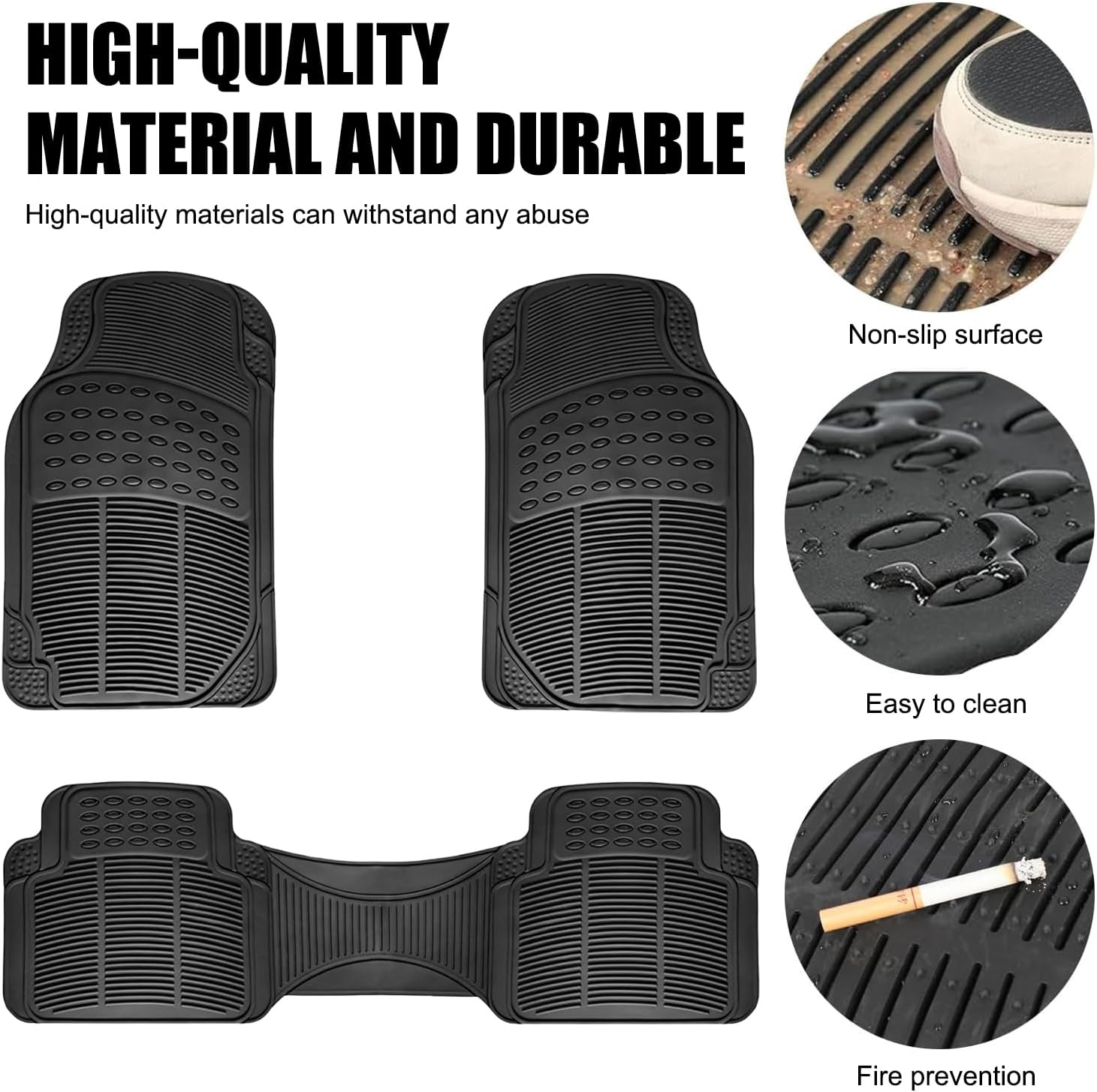 Car Floor Mats, 3-Piece All-Weather Protection Heavy Duty Rubber Floor Mats for Cars, Suvs, and Trucks, Universal Floor Liner Car Accessories, All Weather Protection Universal Fit image number 6