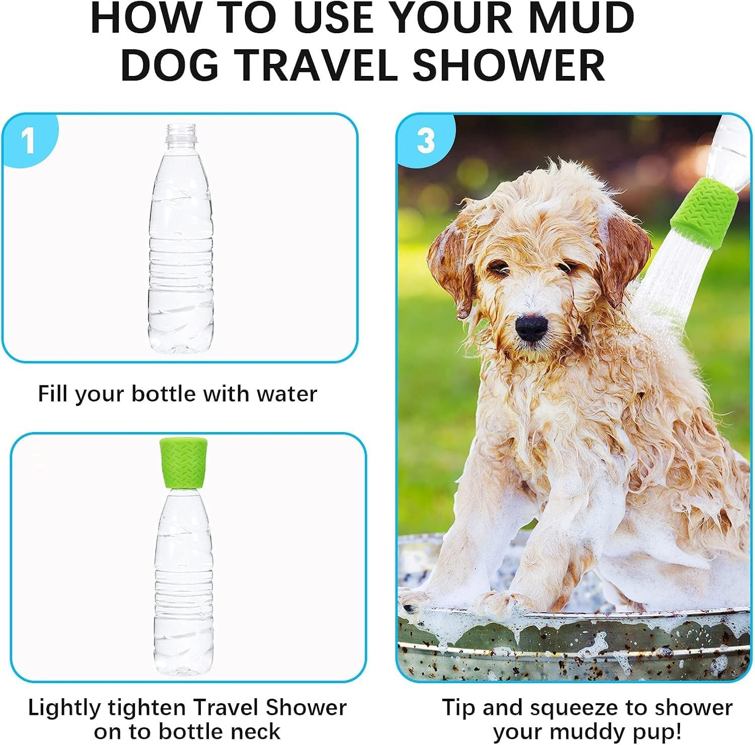 2 Pcs Portable Dog Shower Head and Outdoor Camp Shower Attachment - Blue Green Water Sprayer Bottle for Pet Supplies Beach Hiking Camping and Dirt Removing image number 3