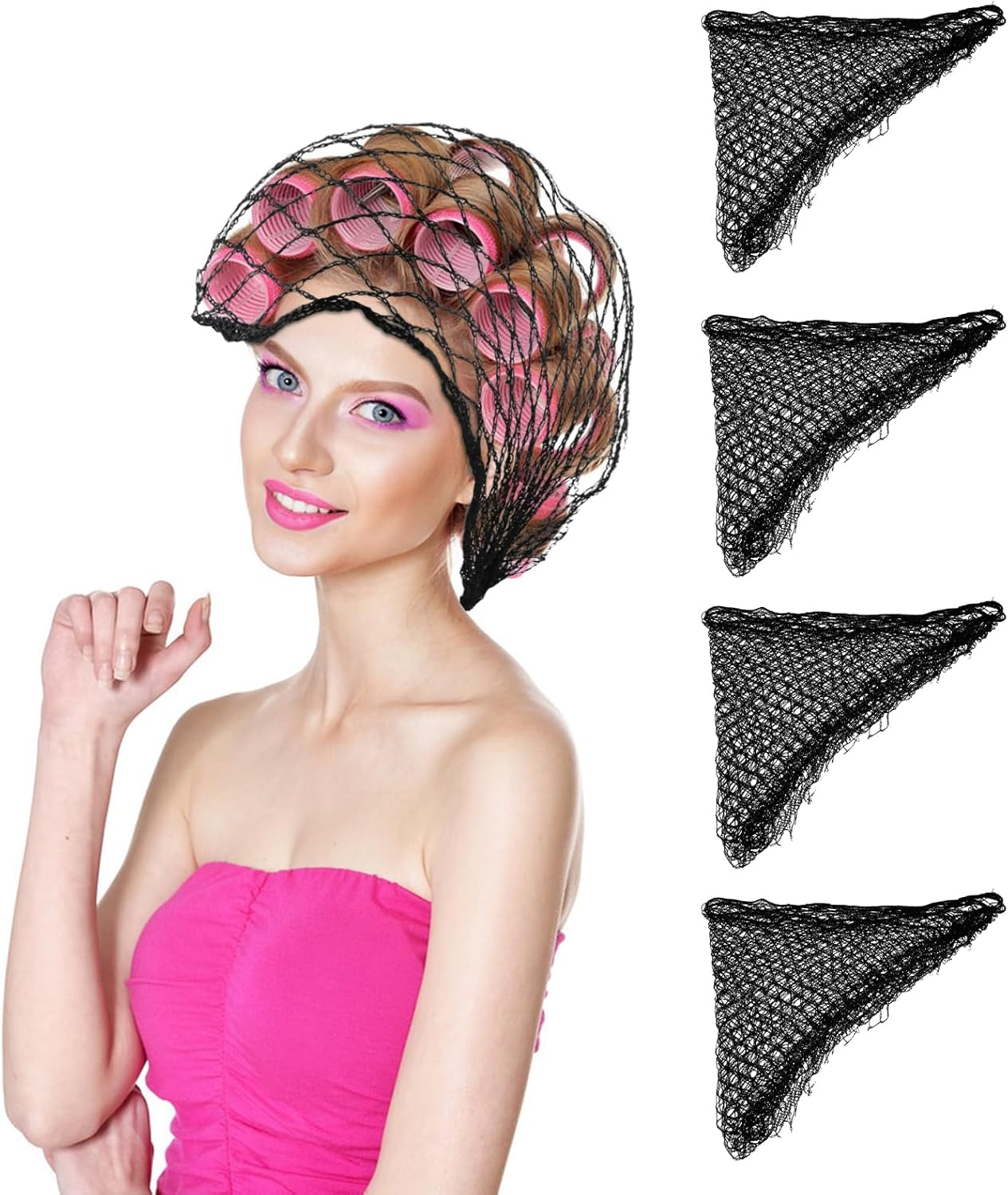 4-Piece Hair Net for Rollers, Triangular Mesh Women'S Hair Net for Salon Styling, Sleep Styling, Fixed Hairstyle,Hair Protection (Approx. 35.5 * 35.5 * 57 Inches) image number 3