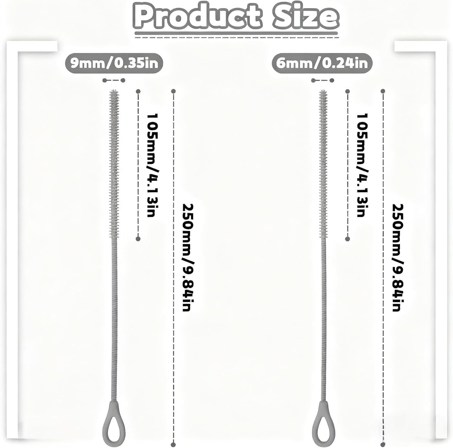 Silicone Straw & Bottle Cleaning Brushes 2-Pack(9Mm and 6Mm) Grey Food-Grade Long Handle Cleaner Set,Narrow Gap Bottle Brush for Reusable Straws Kitchen Essential image number 6