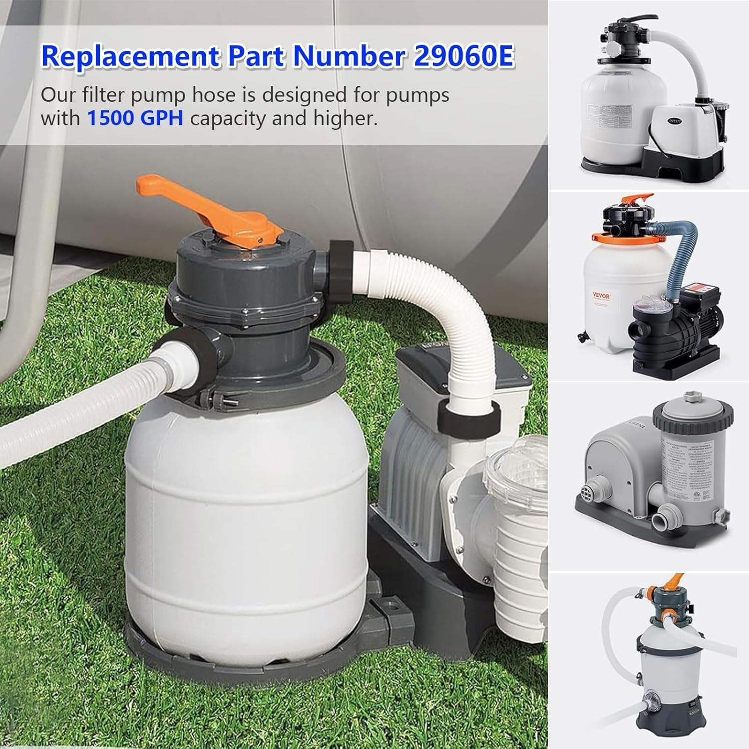 Yharnamite Pool Pump Replacement Hose for Intex 29060E, 1.5" Diameter Pool Hose, Leakproof Filter Pump Hose(1.5M) image number 2