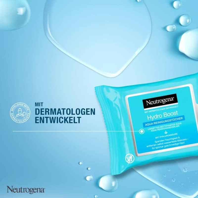 Neutrogena Hydro Boost Aqua Cleansing Wipes/With Neutrogena Cleansing Technology, Hyaluronic Acid and Moisturiser / 6 X 25 Pieces, 25 Ml image number 3