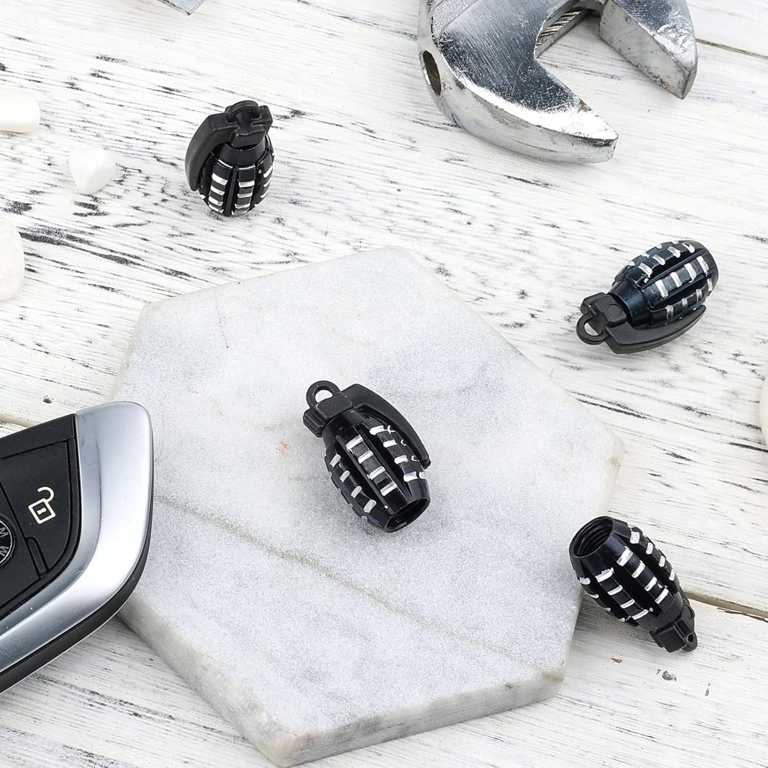 AIEX 4 Packs Valve Stem Caps, Grenade Style Aluminum Heavy Duty Valve Stem Covers Air-Proof Tire Caps for Cars SUV Trucks Motorcycles Bicycles(Black) - Black image number 4