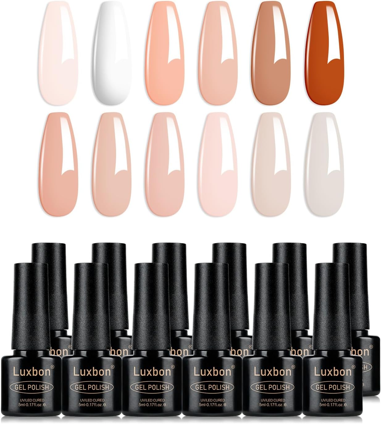 Luxbon 12 Pcs Gel Nail Polish Set - Fall Colour Set Long Lasting Autumn Gel Polish, Uv Led Soak off Nail Art Designs Manicure Kit 013