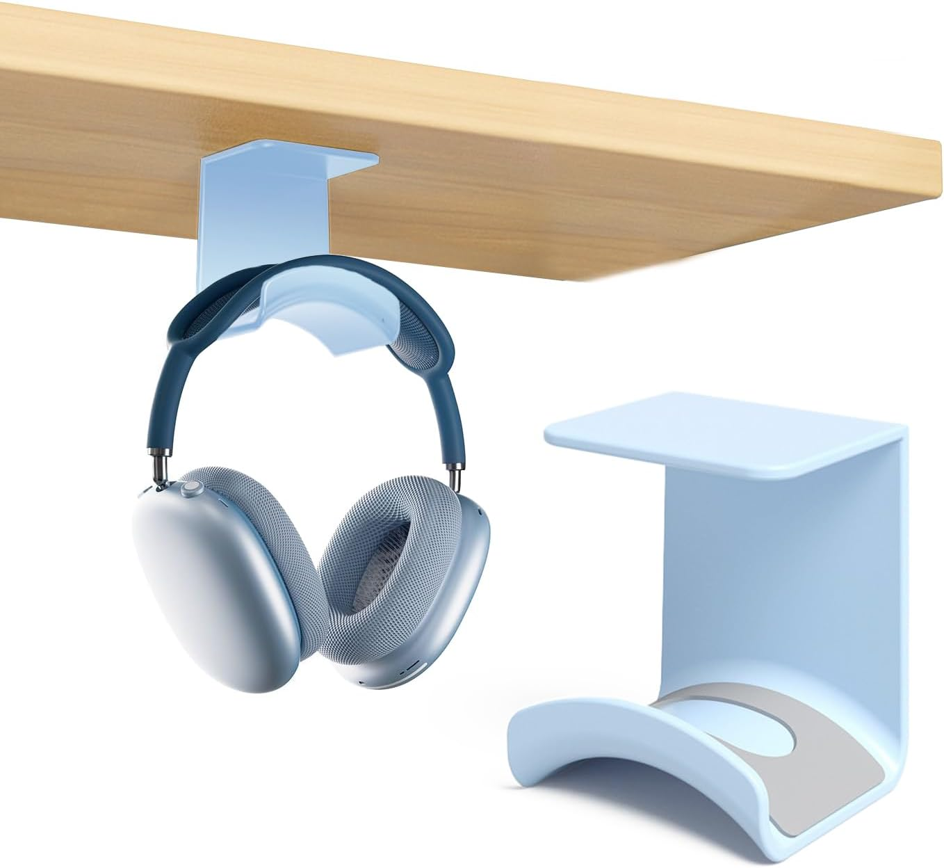 ME-E Mini Headphone Stand for Desk &ndash; under Desk Headset Wall Mount with Strong Adhesive Hook, Compatible with Airpods Max &Most Headphone/Controller (Under Desk/Blue) image number 6