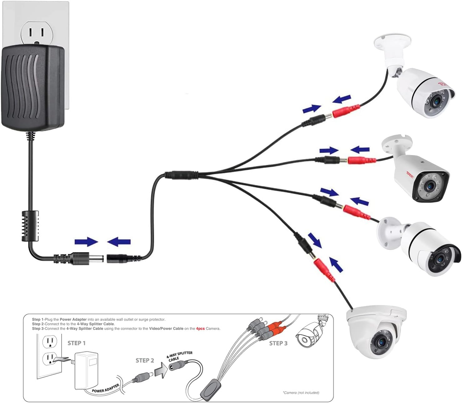 2Pack 1 to 4 Way DC Power Splitter Cable Barrel Plug 5.5Mm X 2.1Mm for CCTV Cameras DVR LED Light Strip and More image number 4