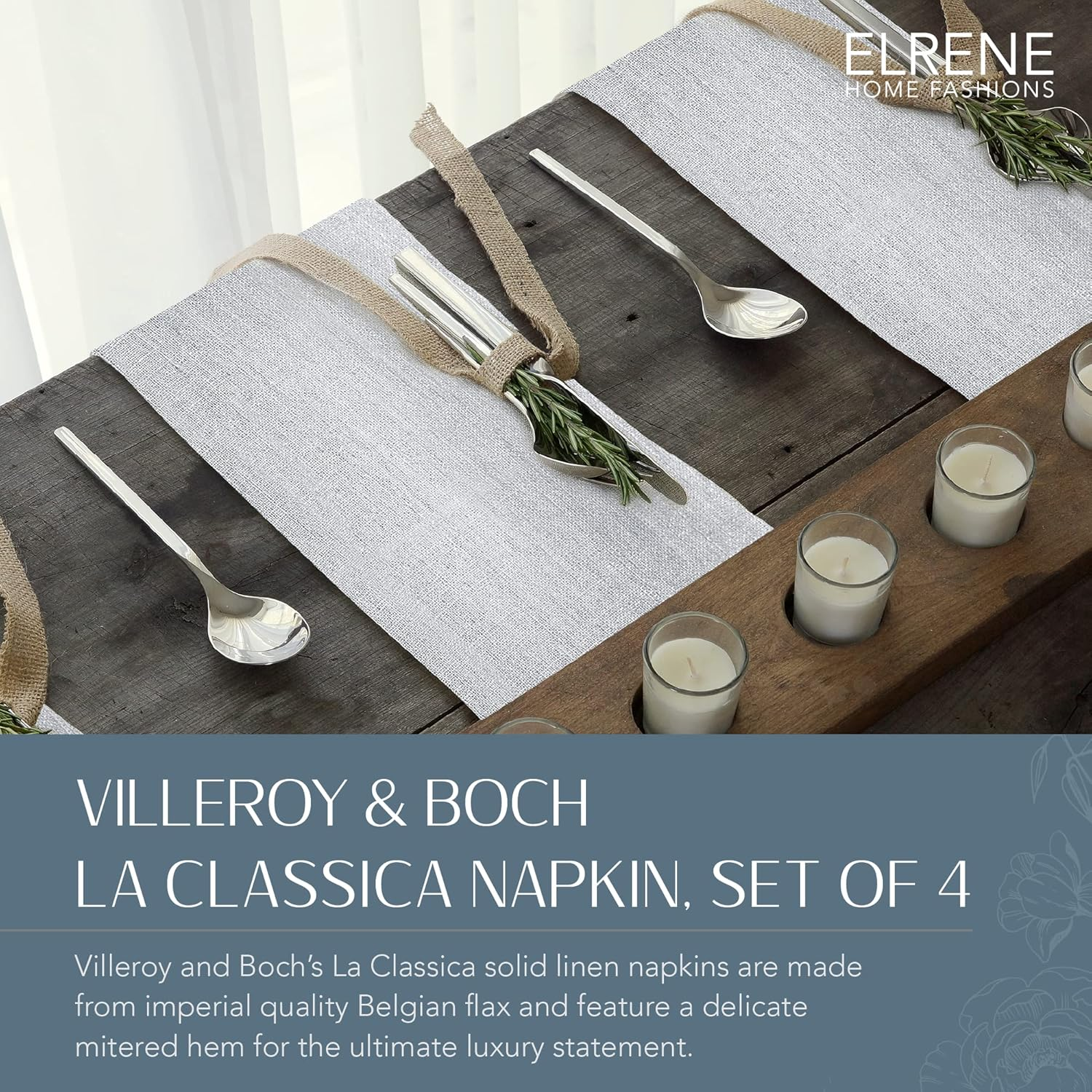 Villeroy and Boch La Classica Napkin Collection, White/Silver, 21"X21" (Set of 4) - Denim image number 7