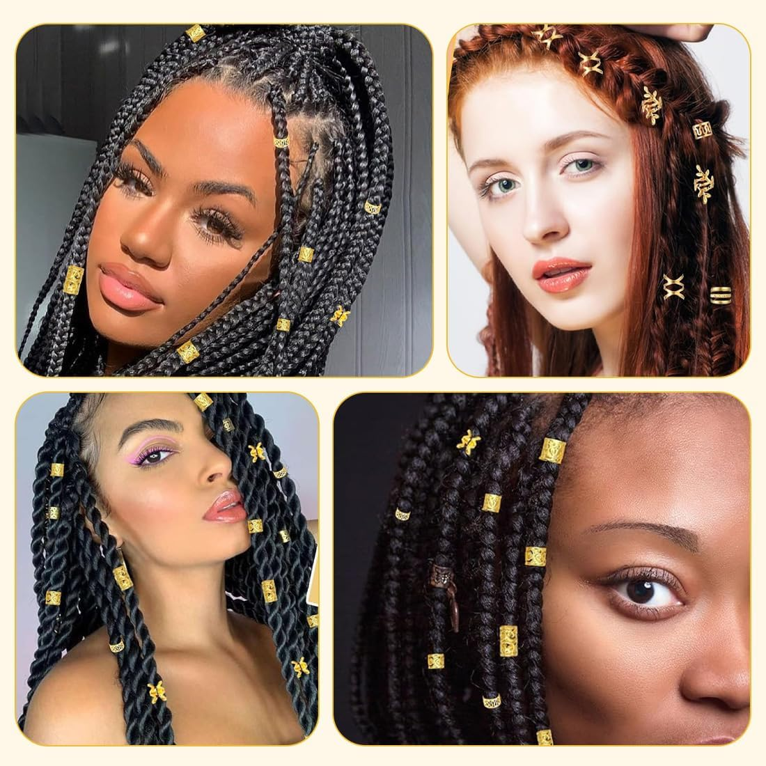 XUKZIMA 120 Pieces Dreadlocks Jewellery Adjustable Metal Cuffs Hair Spiral Clips Dreadlocks Beads Braiding Hair Jewellery for Men and Women Gold image number 3