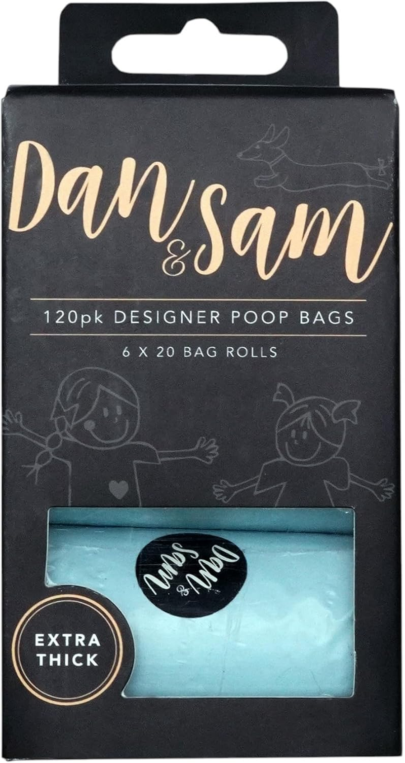 Dan & Sam Biodegradable Dog Poop Bags, Blue, 120 Count - Eco-Friendly Waste Disposal, Durable Leak-Proof Design, Easy-Tie Handles - Ideal for Daily Walks and Clean-Up