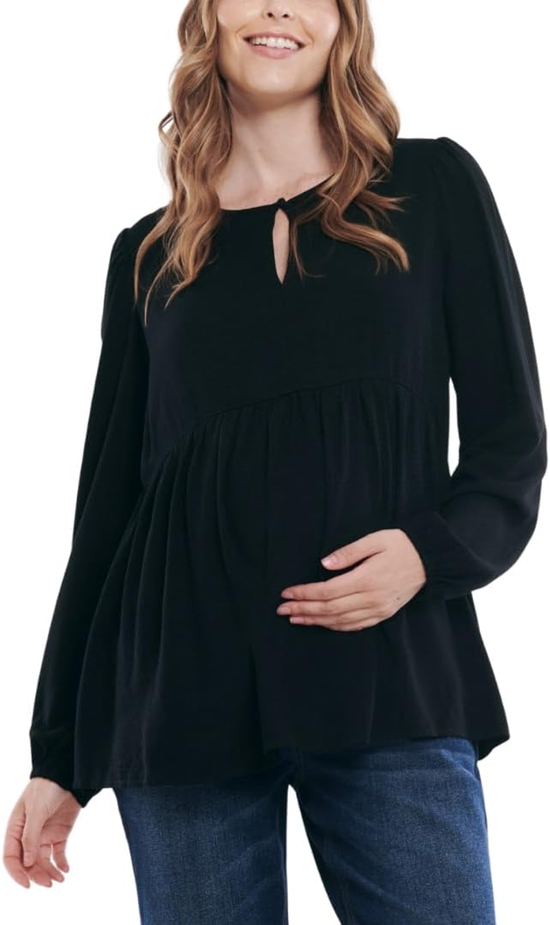 Motherhood Maternity Women'S Long Sleeve Empire Waist Keyhole Woven Pregnancy Blouse