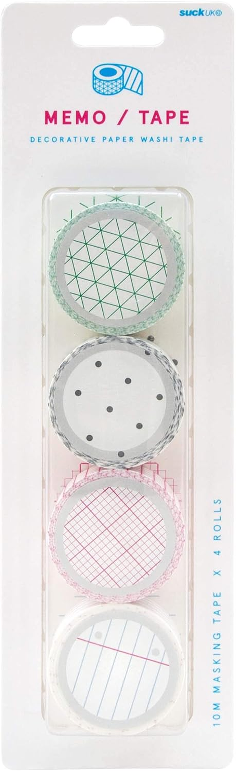 Suck UK Memo Washi Tape | Art Supplies | Decorative Paper Masking Tape | Coloured Adhesive Tape | Set of 4 Cool Selotape Rolls | Craft Supplies | Scrapbooking Accessories | Japanese Stationery image number 3