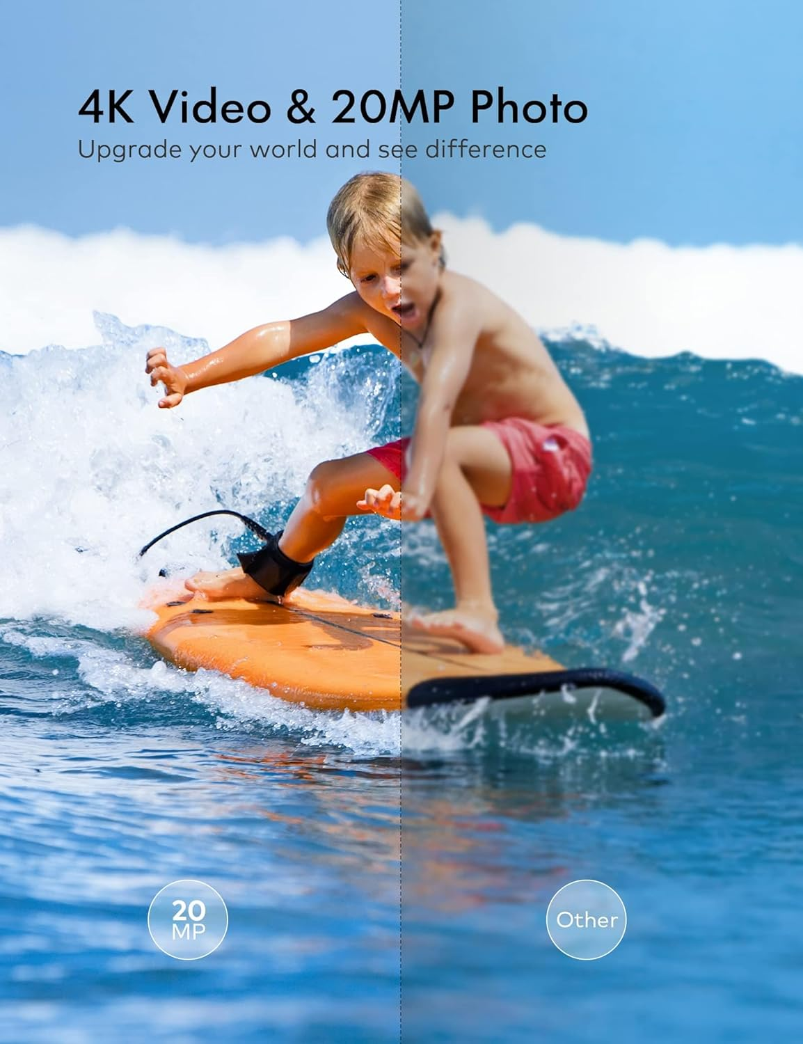 WOLFANG Action Cam 4K30FPS 20MP with 32GB Microsdxc Memory Card Wifi 40M Underwater Camera Waterproof Ice Action Cam Remote Control Microphone Accessory Kit image number 1