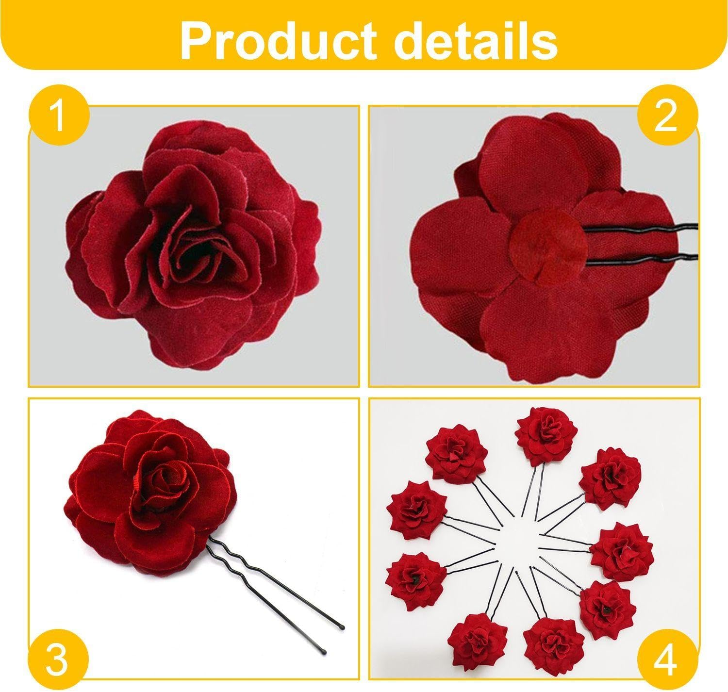 12 Pieces U-Shaped Rose U-Shaped Hairpin, Classic and Fashionable, Elee Hair Accessories for Women for Long Hair and Solid Hairstyle Accessories for New Year Bridesmaids image number 4