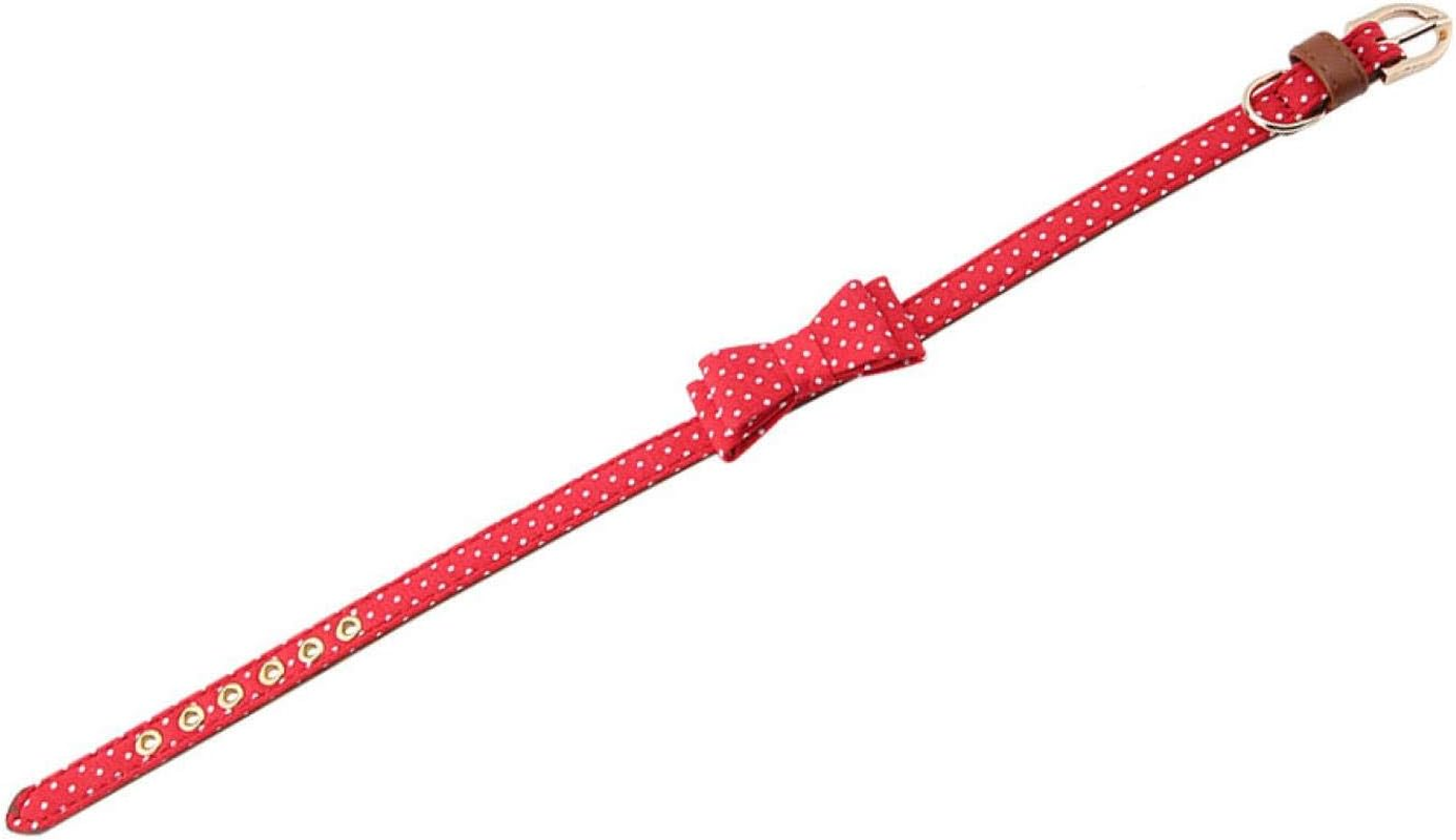 EVTSCAN Pet Collar with Bow, Pet Cat Dog Polka Dot Collar Classic Puppy Bowtie Adjustable PU Leather Dog Bow Tie(A-Red)