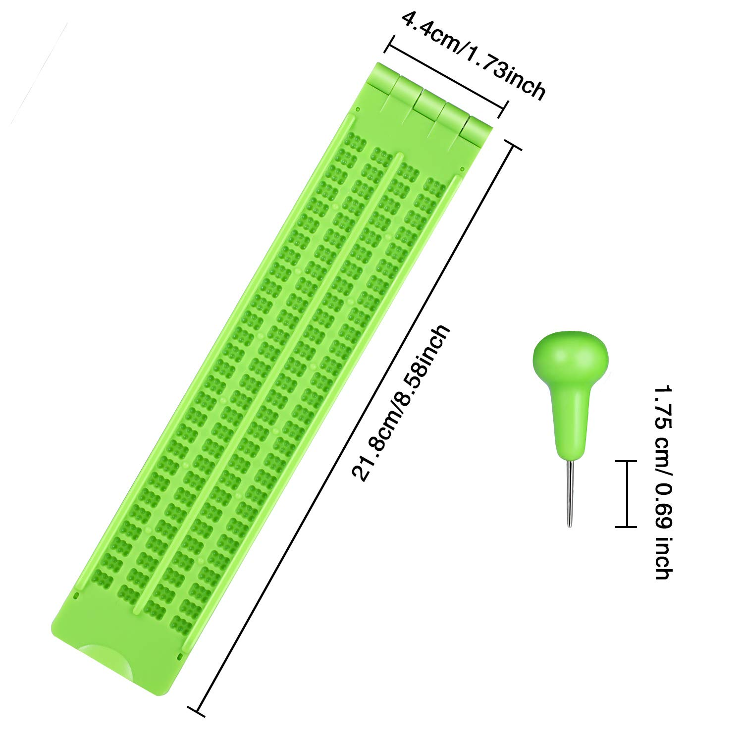 4 Lines 28 Cells Braille Slate Braille Writing Slate Plastic Braille Slate Kit, Green image number 3