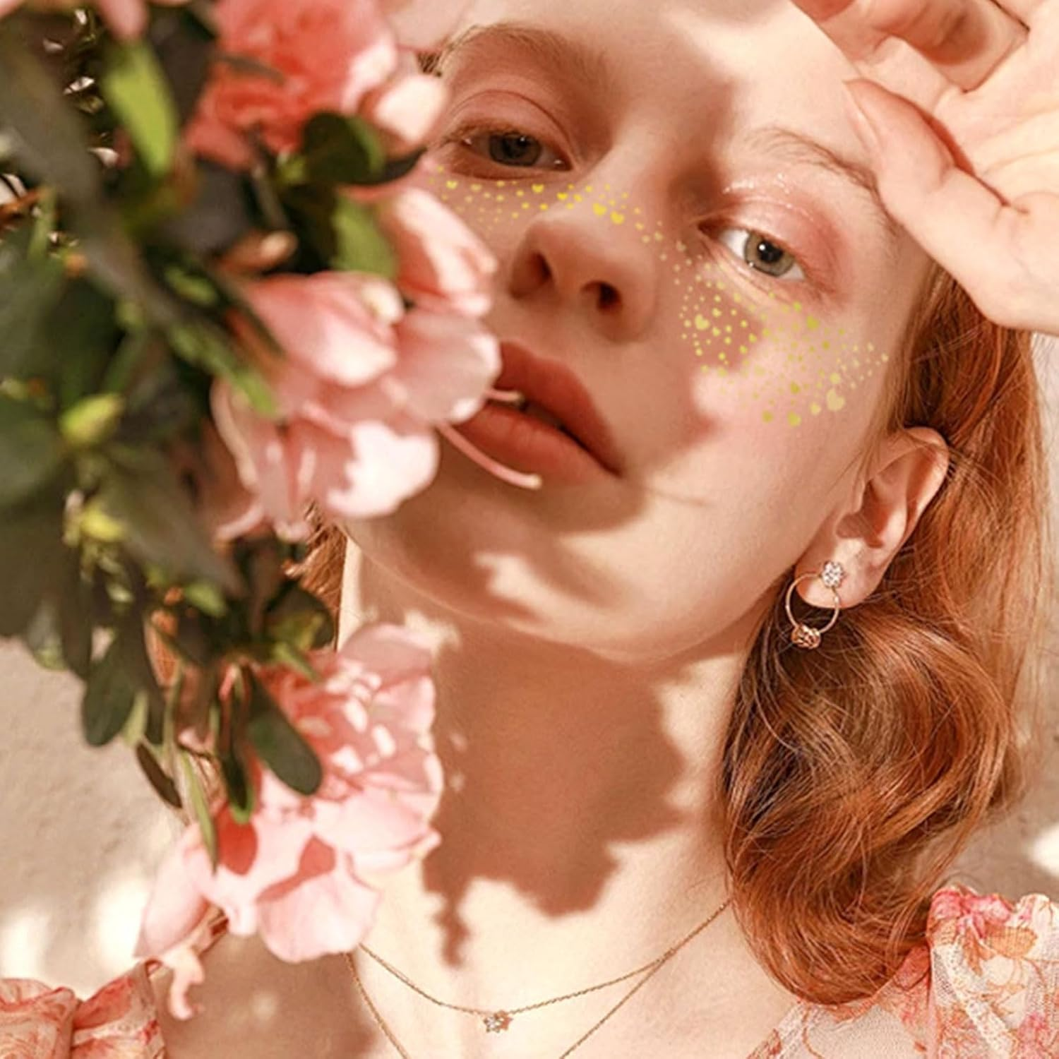 Xolixorium 10Pcs Glitter Freckles Face Tattoo - Gold & Silver Speckles Makeup Patches for Festival/Cosplay/Photo Shoots image number 5