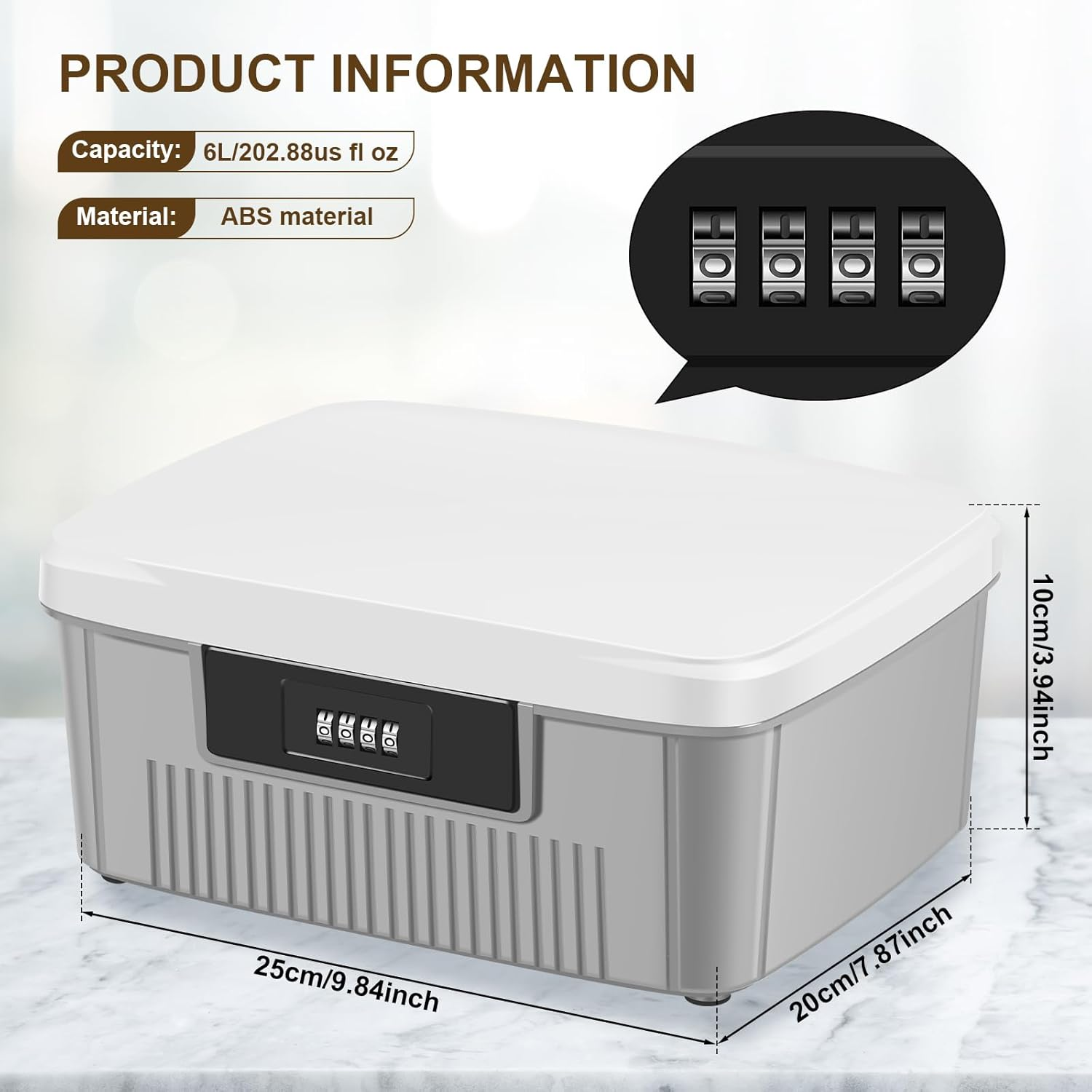 Lockable Storage Container, 6L Robust Organizer Document and ID Box with Combination Lock Design, Double Layer Password Storage Locking Box with Built in Removable Tray for Office (White) image number 2